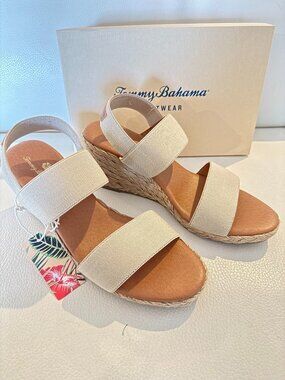 NIB TOMMY BAHAMA WEDGE SANDALS BEIGE SIZE 9